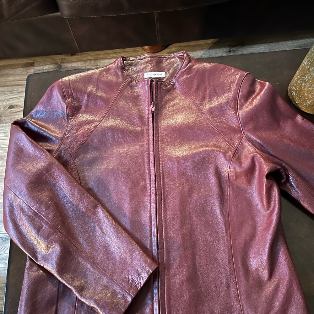 ***SOLD***Deep red colored, very soft, gorgeous leather jacket in EUC!!! 😍